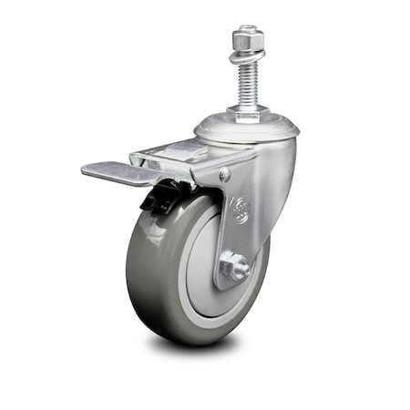 Service Caster 4 Inch Gray Polyurethane Wheel Swivel 3/8 Inch Stem Caster with Total Lock Brake SCC-TSTTL20S414-PPUB-381615